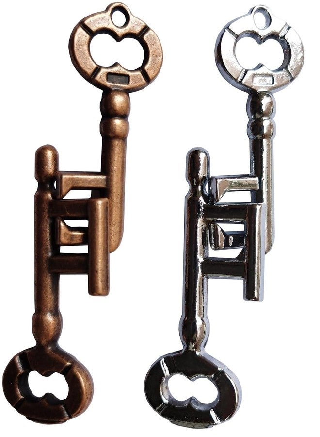 GINFH Brain Teaser 3D Unlock Interlocking Metal Hole Lock Puzzle - Adult Educational IQ Toy (Gold Silver Key) - Image 2